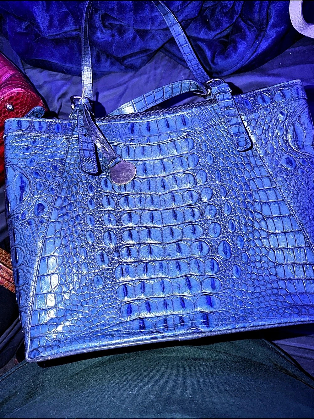 Brahmin Medium Asher Tote Blue Crocodile-Print